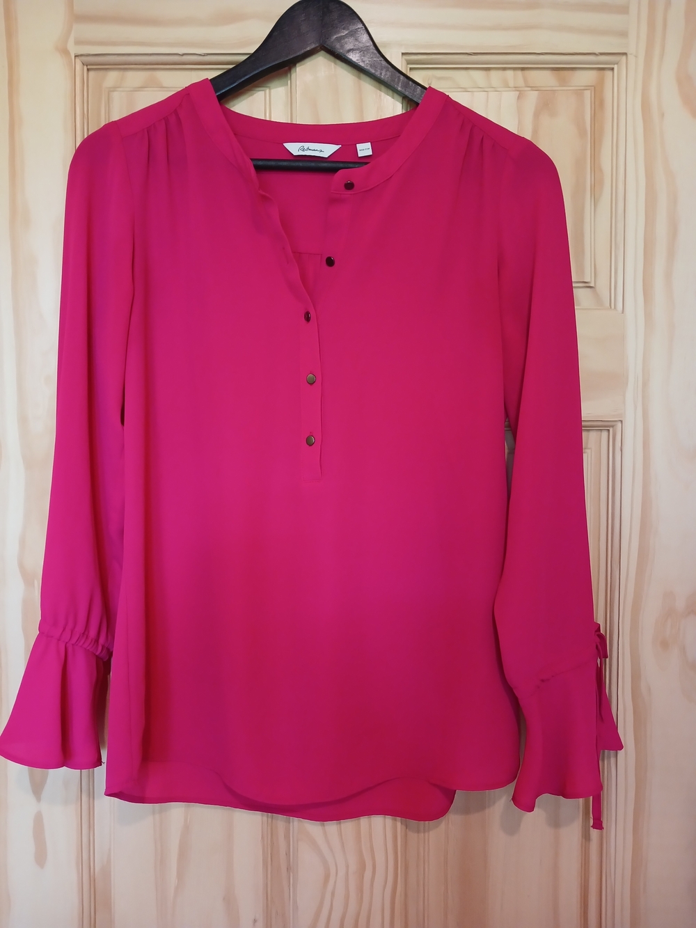 Reitmans Hot Pink Long-Sleeve Henley Blouse